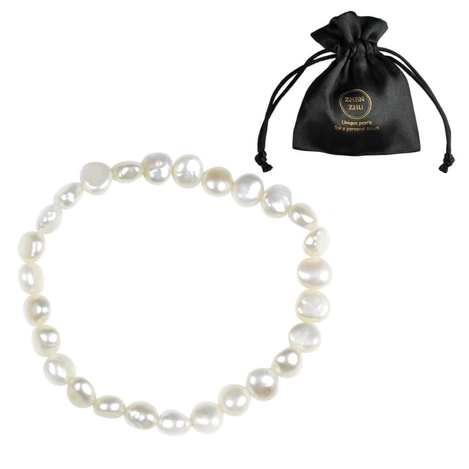 Zoetwater parel armband Weaca - echte parels - wit - elastisch - sieraden zakje - parel armband dames - wit parel armband