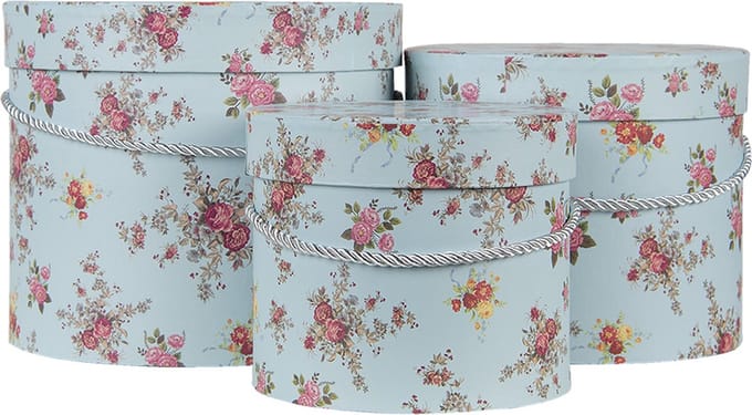 Clayre & Eef Hoedendoos Set van 3 Ø 23x19 cm Blauw Roze Karton Bloemen