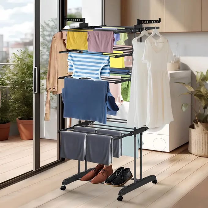 Uitschuifbaar Droogrek met 5 Niveaus – 177×76×56 cm | Extra Ruim, Stevig & Verrijdbaar