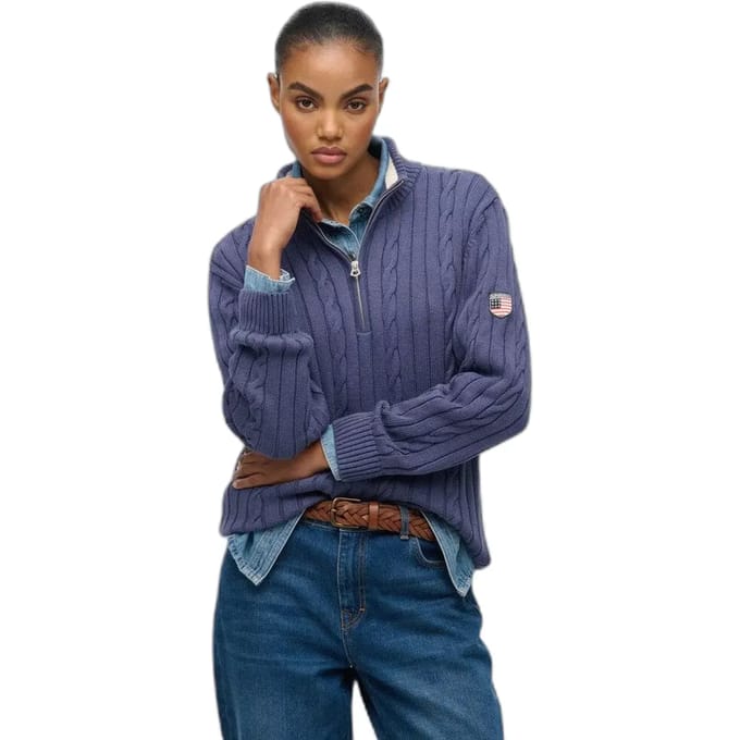 Superdry - Slouchy Cable Halve Rits Trui - Dames - Sweaters
