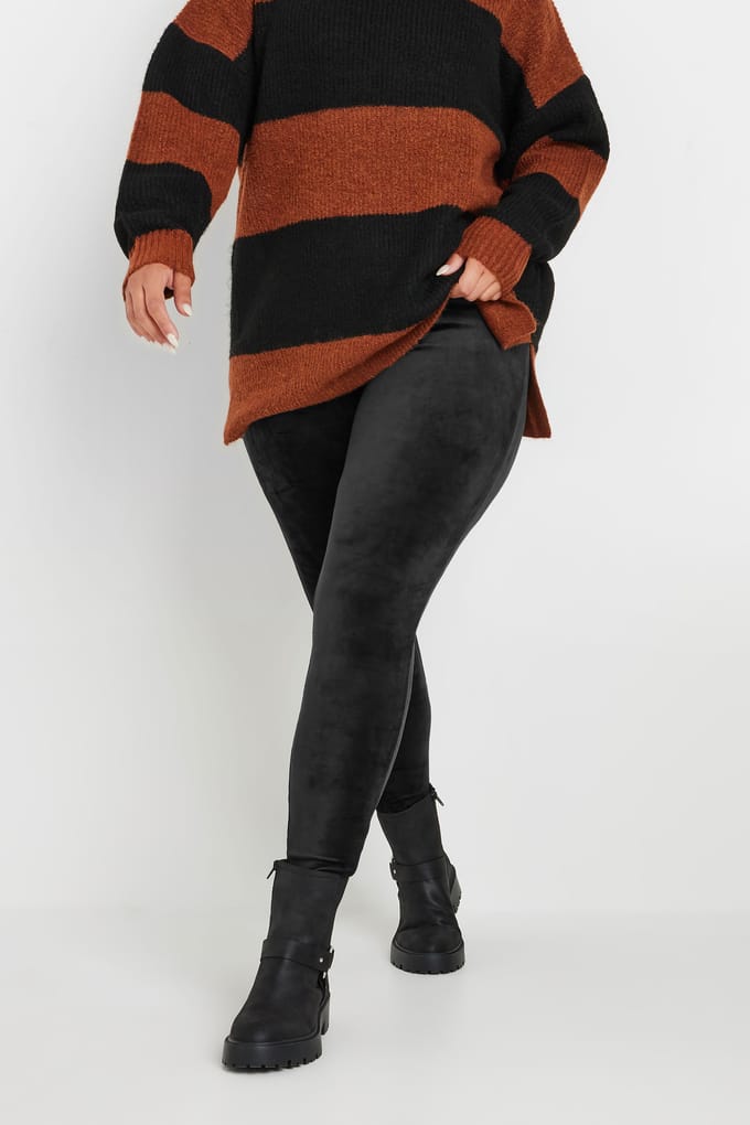 Yours Legging Van Velour In Zwart Size 46