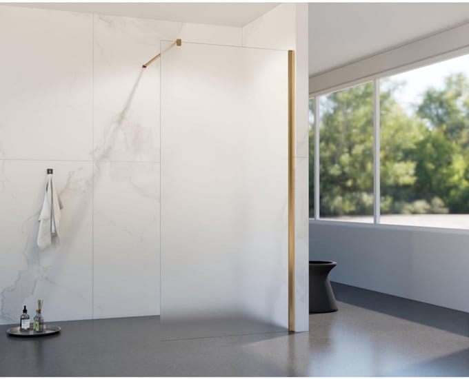FugaFlow Eccelente Vetro inloopdouche badkamer - 100x200cm - mat glas - wandarm - geborsteld koper