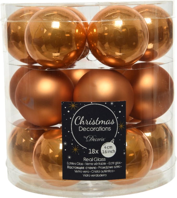 Decoris Kleine kerstballen - 18x st - cognac bruin - D4 cm - glas - kerstversiering