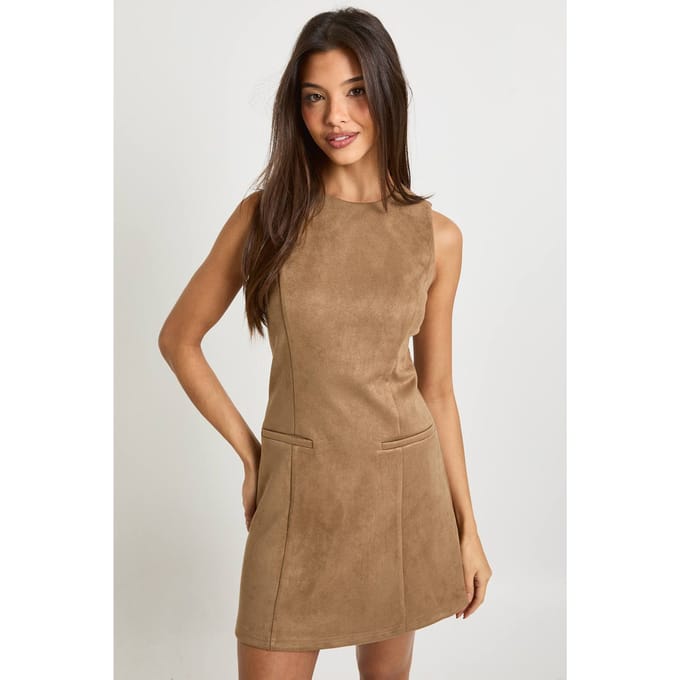 boohoo Dames Nepsuede shiftjurk | Camel | Maat: 6