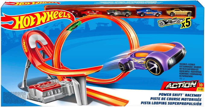 Hot Wheels Power Shift Raceway met 5 die-cast auto's Voertuigen