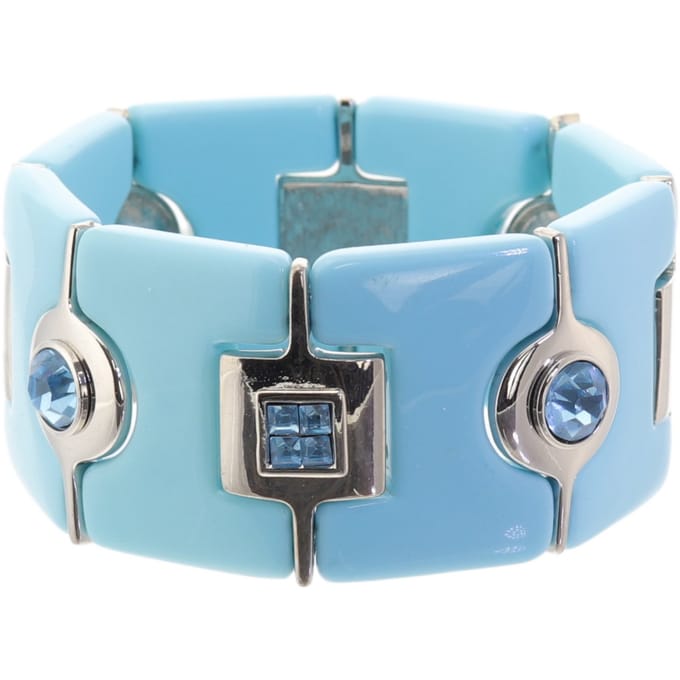Behave – Armband dames elastisch – lichtblauw retro glamour – 3,5 cm breed