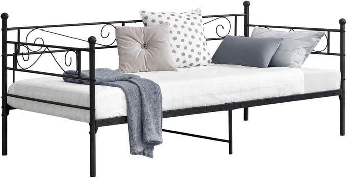 Zwarte Eenpersoons Slaapbank en Dagbed 90x200 cm - Metalen Frame
