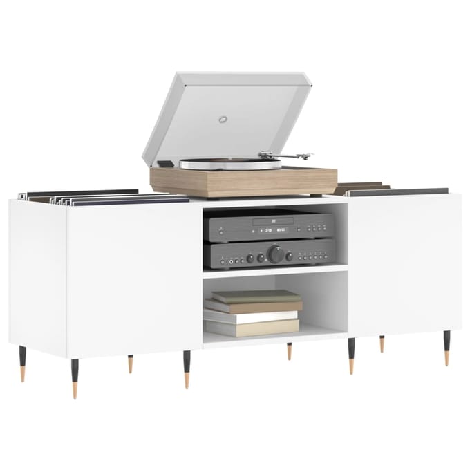 vidaXL - Platenkast - 121x38x48 - cm - bewerkt - hout - wit