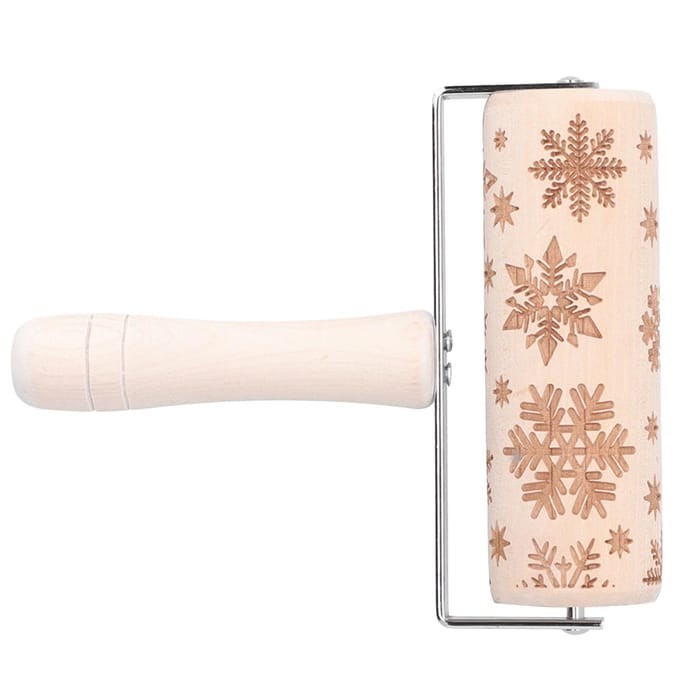 Kerst Deegroller Houten Kerst Gegraveerde Embossing Deegroller Deegstok Bakgereedschap Groot beige