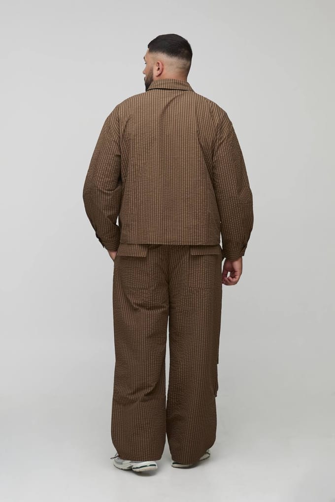 Plus Oversized Geruite Ripstop Cargo Shacket | Mocha | Size 2XL