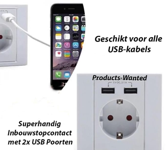 2-Stuks Superhandig Inbouwstopcontact met 2x USB Poorten