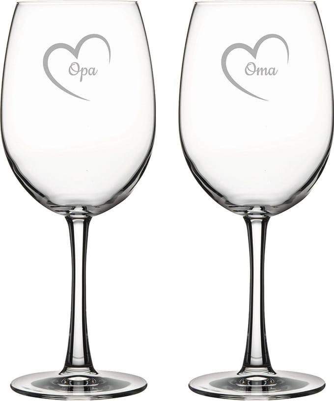 Gegraveerde Rode wijnglas 58cl Opa met hartje & Oma met hartje