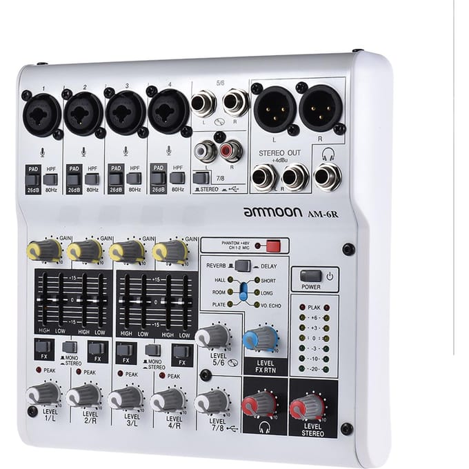 AM4R 6-kanaals digitale audiomixer mengpaneel ingebouwde 48V fantoomvoeding ondersteuning gevoed door 5V US Plug 8way