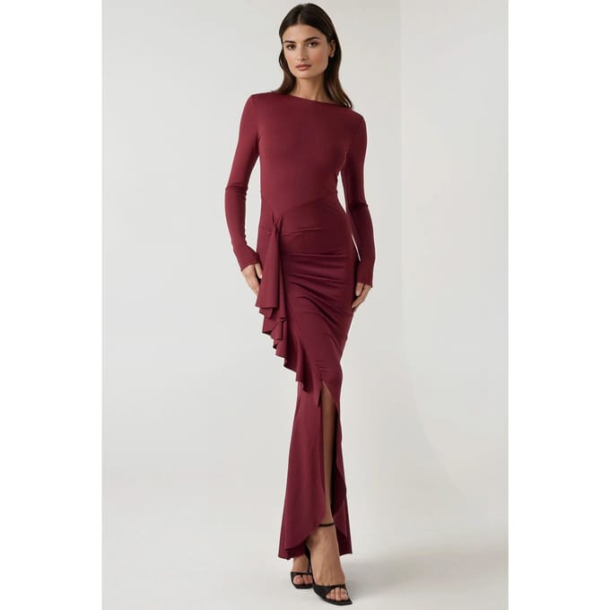 Korte Mouw Bodycon Maxi Jurk met Rimpeldetails