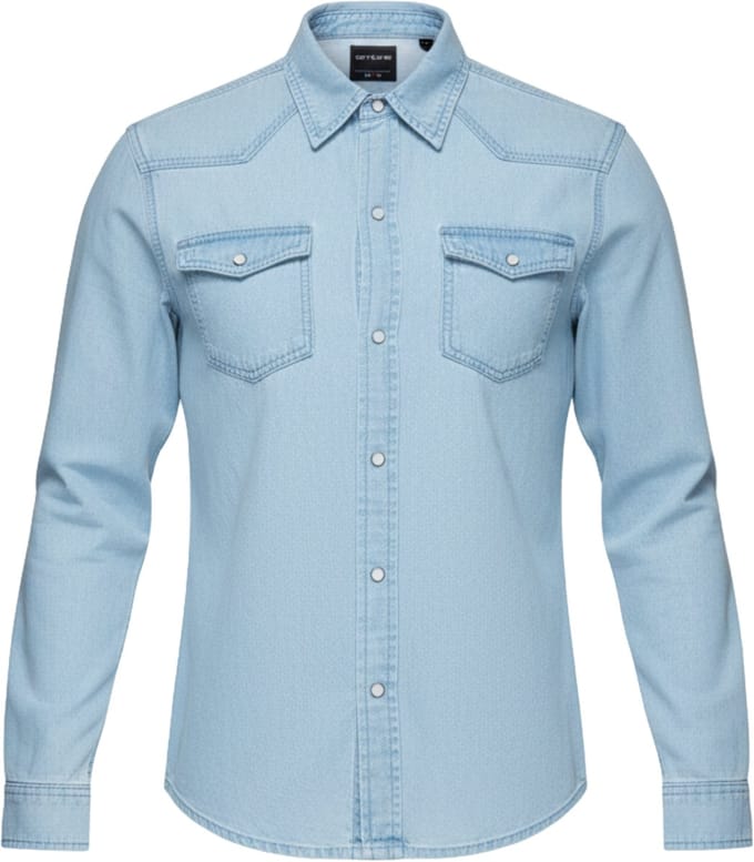 OMBRE Overhemd - Regular Fit - Katoen - Lange Mouw Lichtjeansblauw M