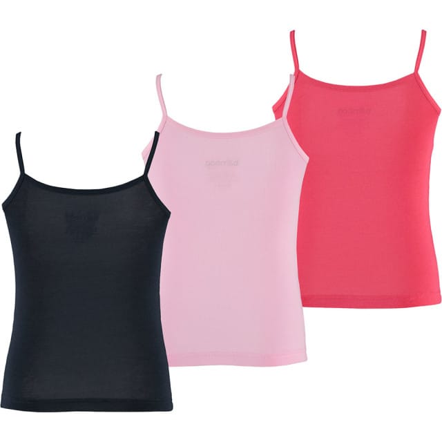 Apollo Meisjes Bamboe Singlet Hemden 3-Pack Blauw Roze Rood Spaghettibandjes Onderhemd - Maat  122/128
