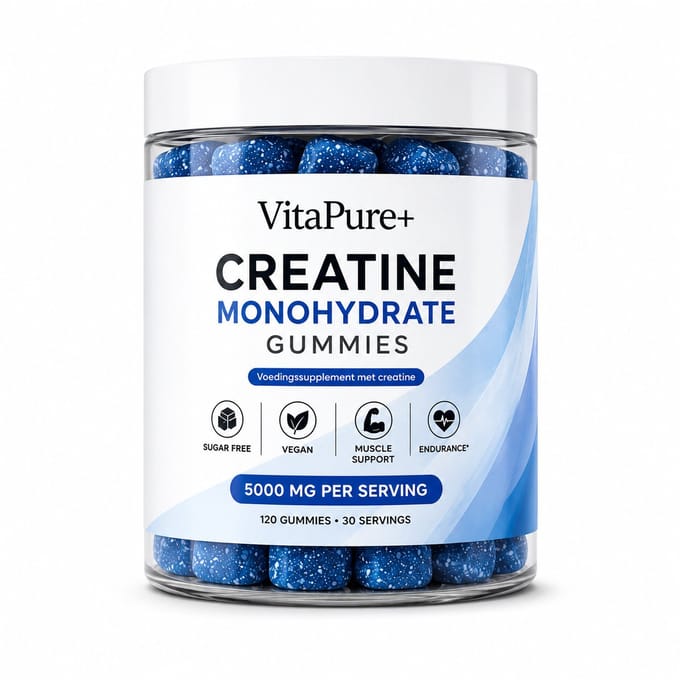 VitaPure+ Creatine Gummies – 5000 mg Monohydraat – Vegan & Suikervrij – Spierkracht & Herstel