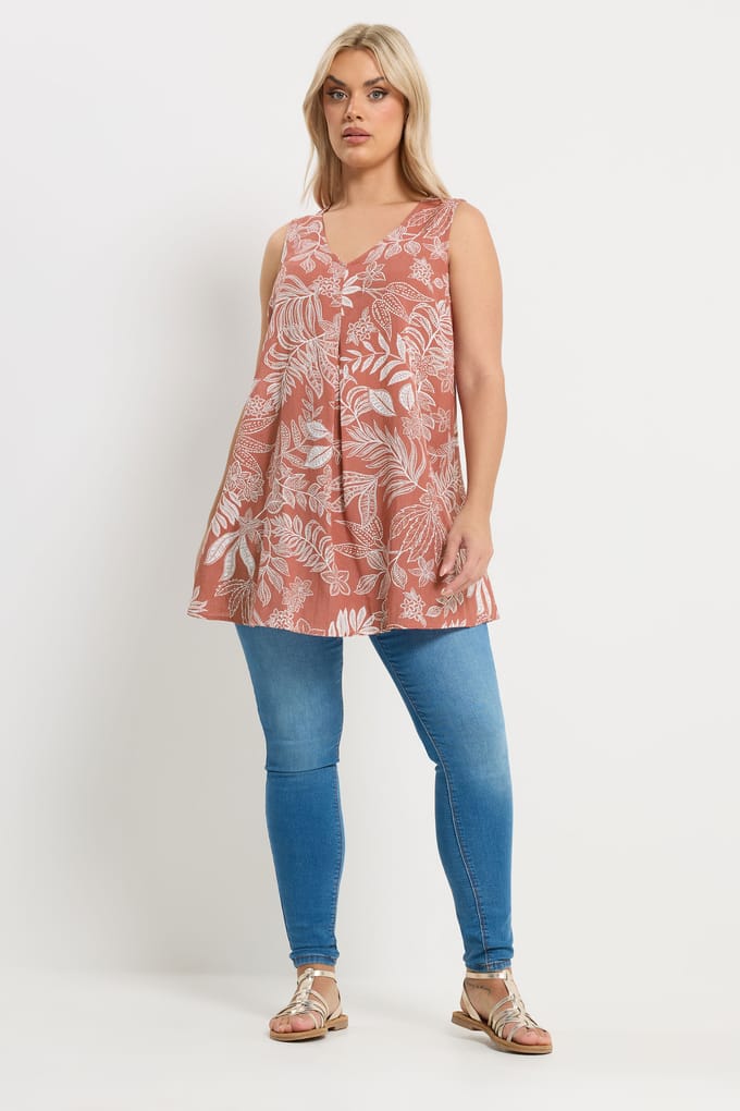 Yours Roest Oranje Palmblad Linnen Top Size 48