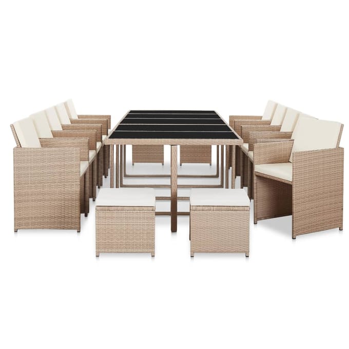 vidaXL - 15-delige - Tuinset - met - kussens - poly - rattan - beige