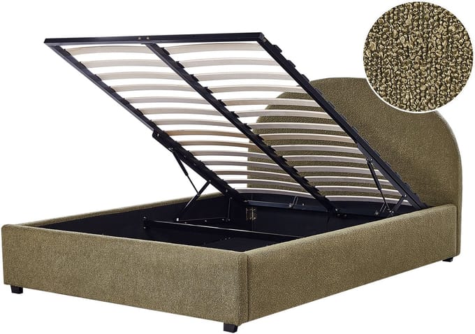 VAUCLUSE - Bed met opbergruimte - Olijfgroen - 140 x 200 cm - Bouclé