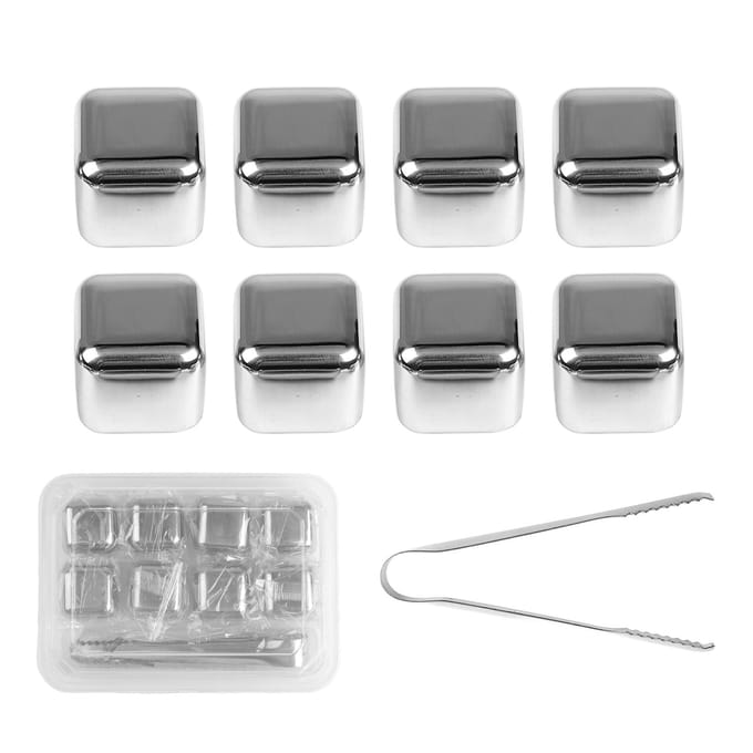 8pcs Glaçons Pierres à Whisky Congélation Rapide Réutilisables Pierres à Whisky en Acier Inoxydable Pour Votre L gray