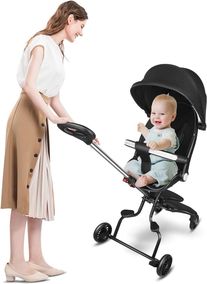 Wendbare Driewieler voor Baby en Peuter met Duwstang