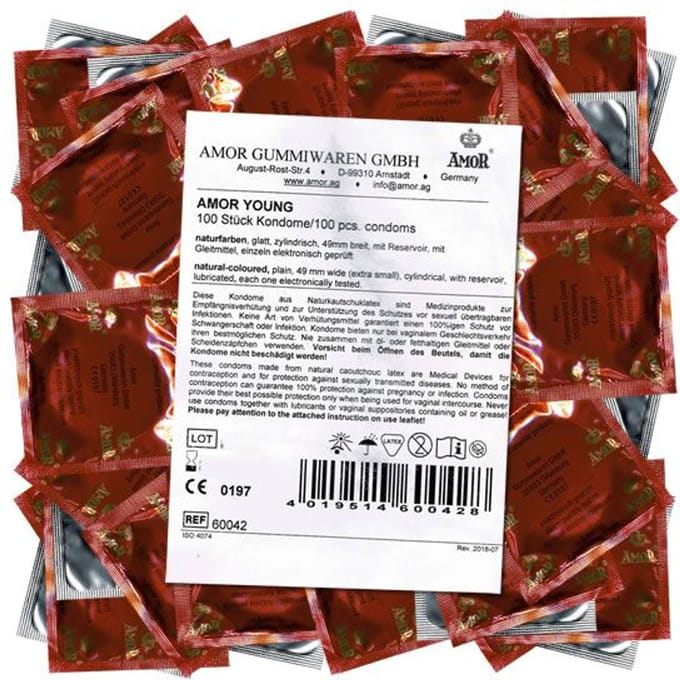 AMOR Premium Young Nauwe pasvorm, Ø 49 mm, 100 stuks