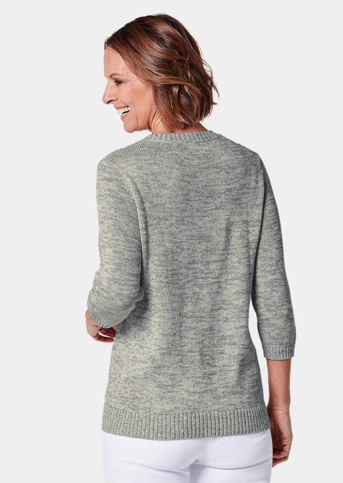 Pullover met mooi ajourmotief - grijsgroen / gedess. - Gr. 40 van Goldner Fashion