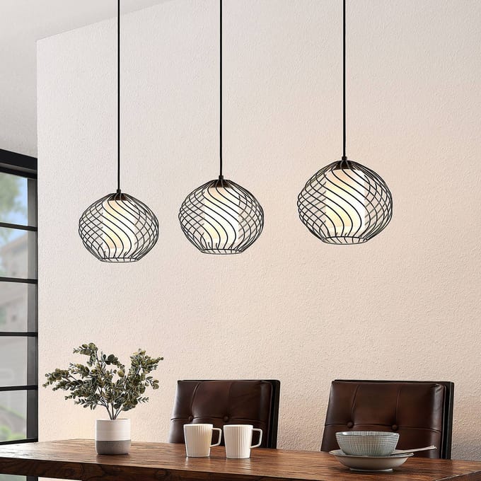Lindby - hanglamp - 3lichts - Staal, glas - H: 21 cm - E27 - zwart, wit