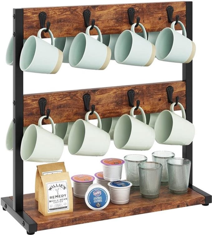 Dailygoods- Mokhouder Rustiek - 16 Haak Mok Boomhouder - Opbergbasis - Mok Display
