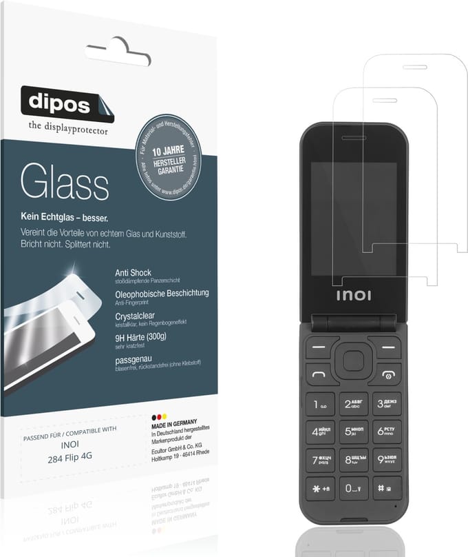 dipos – 2x Pantserfolie geschikt voor INOI 284 Flip 4G | 9H Screenprotector