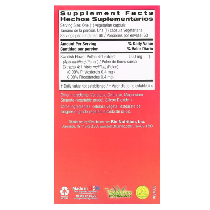 Zweeds Pollen Extract, 500mg, 60 Vegetarische Capsules