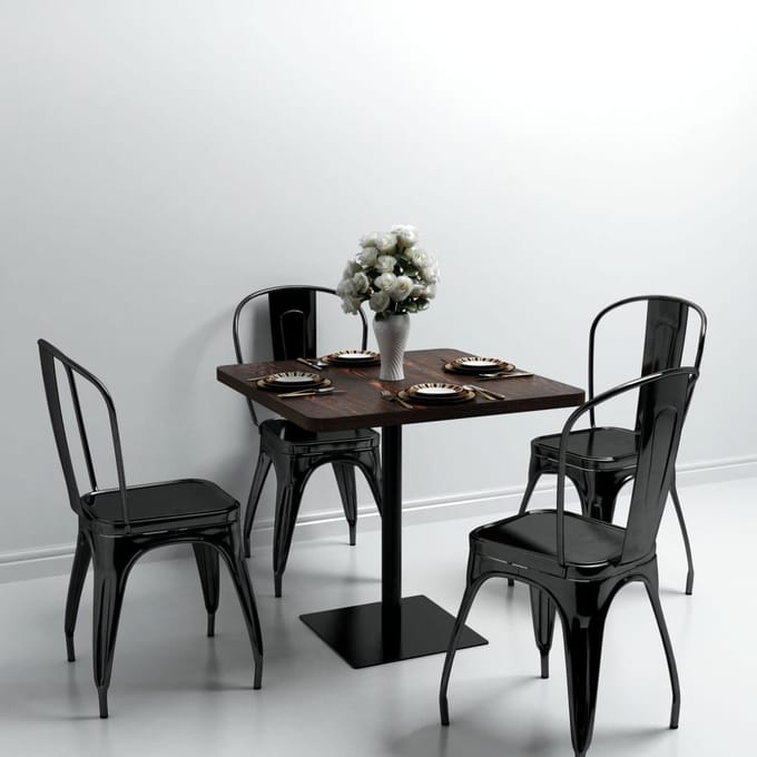 vidaXL - Bistrotafel - vierkant - 80x80x75 - cm - MDF - en - staal - donker - essenkleur