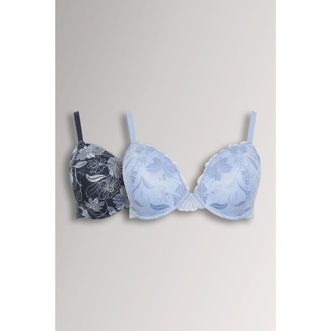 Yours 2 Pack Marineblauwe Ongevulde Bh's Met Geborduurde Bloemenprint Size 90F