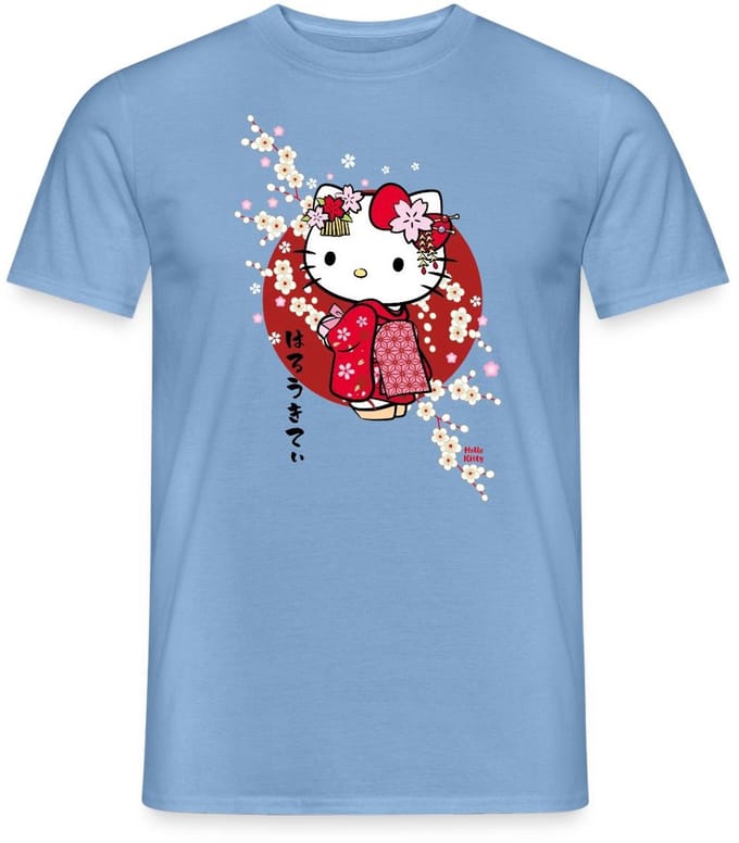 Hello Kitty In Een Rode Kimono En Kersenbloesems T-Shirt Heren