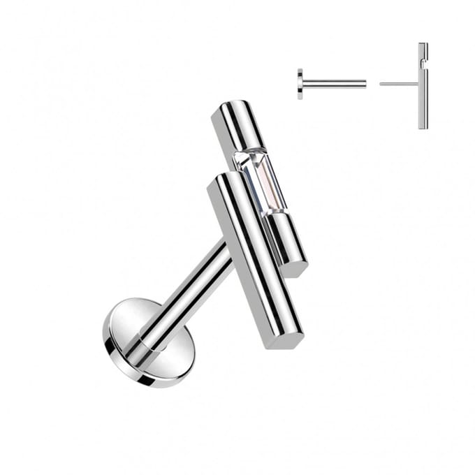 Piercing double bar met stone 1.2x8 - zilver - LMPiercings