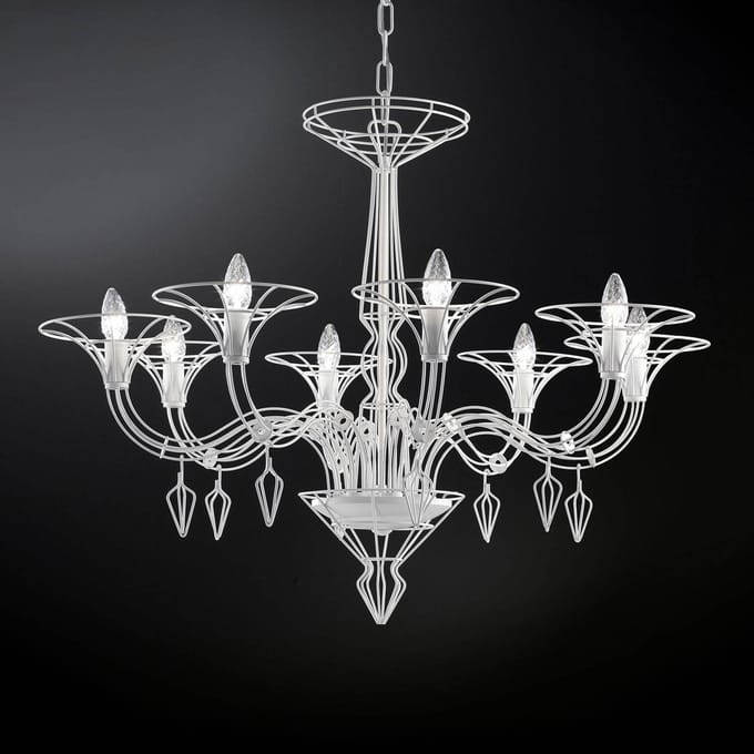 Metallux Kroonluchter Dedalo 8-lamps wit