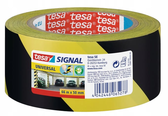 Tesa Signaal Tape Geel Zwart 66m x 50mm - Veiligheidswaarschuwing