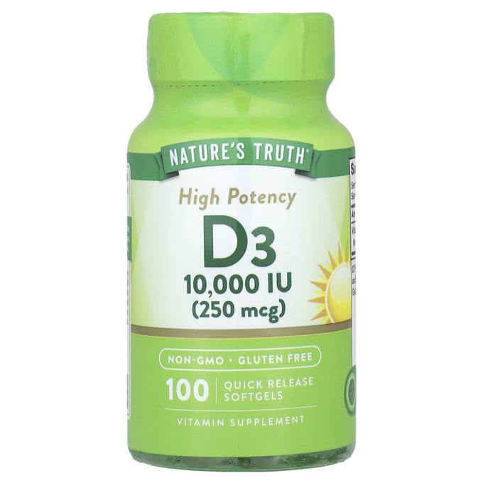 Nature's Truth, vitamine D3, haute puissance, 250 mcg (10 000 UI), 100 gélules à libération rapide