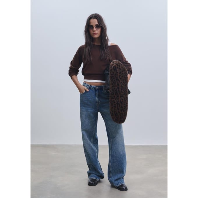 Stradivarius Asymmetrische tricot trui  Bruin M