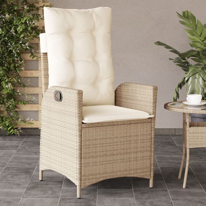 vidaXL - Tuinstoel - verstelbaar - met - kussens - poly - rattan - beige