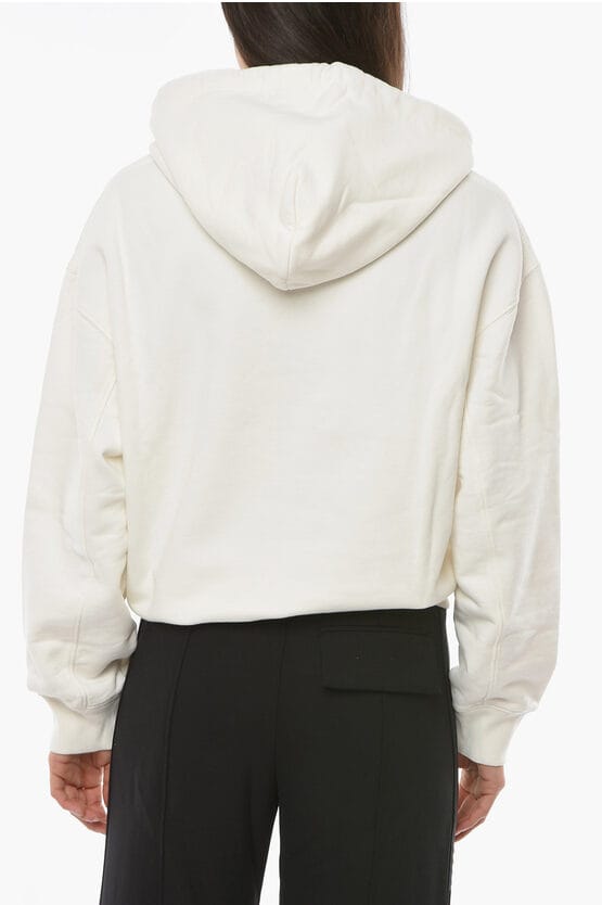 Geborsteld katoenen MULTICORD hoodie in wit