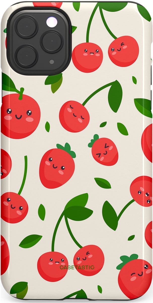 Casetastic hoesje geschikt voor Apple iPhone 11 Pro Max - Dubbellaagse bescherming - Knappe Kers - Fashion Case - Crème Rood Wit Groen
