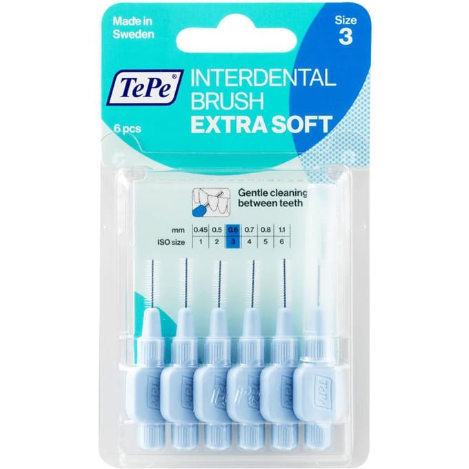TePe Interdentale Ragers Extra Soft Lichtblauw ISO maat 3 – 0,6 mm (6 stuks)