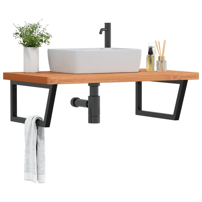 vidaXL - Badkamer - wandschap - staal - en - massief - beukenhout