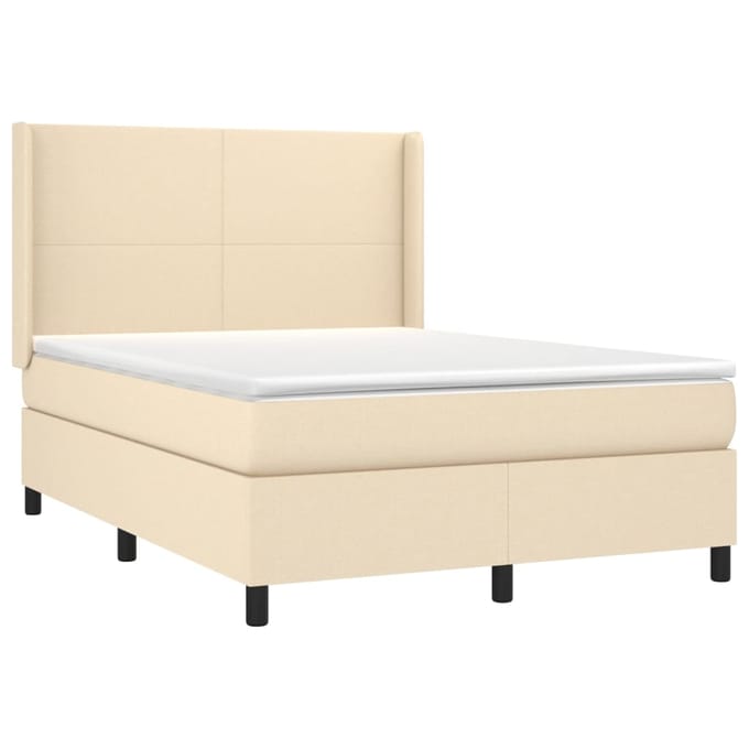 vidaXL - Boxspring - met - matras - stof - crèmekleurig - 140x200 - cm