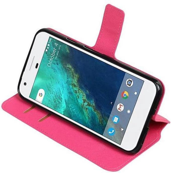 Cross Pattern TPU Bookstyle Wallet Case Hoesjes Geschikt voor Google Pixel Roze