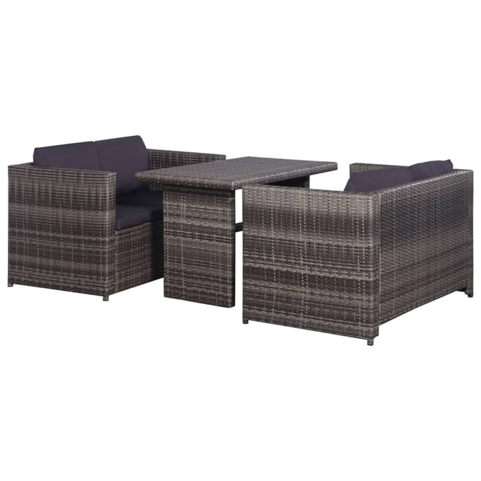 vidaXL - 3-delige - Bistroset - met - kussens - poly - rattan - grijs