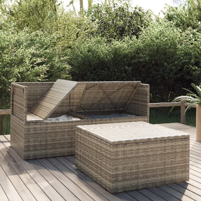 vidaXL - 3-delige - Loungeset - met - kussens - poly - rattan - grijs