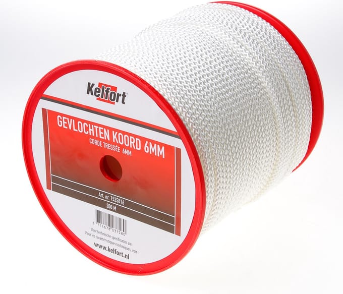 Kelfort Nylonkoord wit gevlochten 6mm